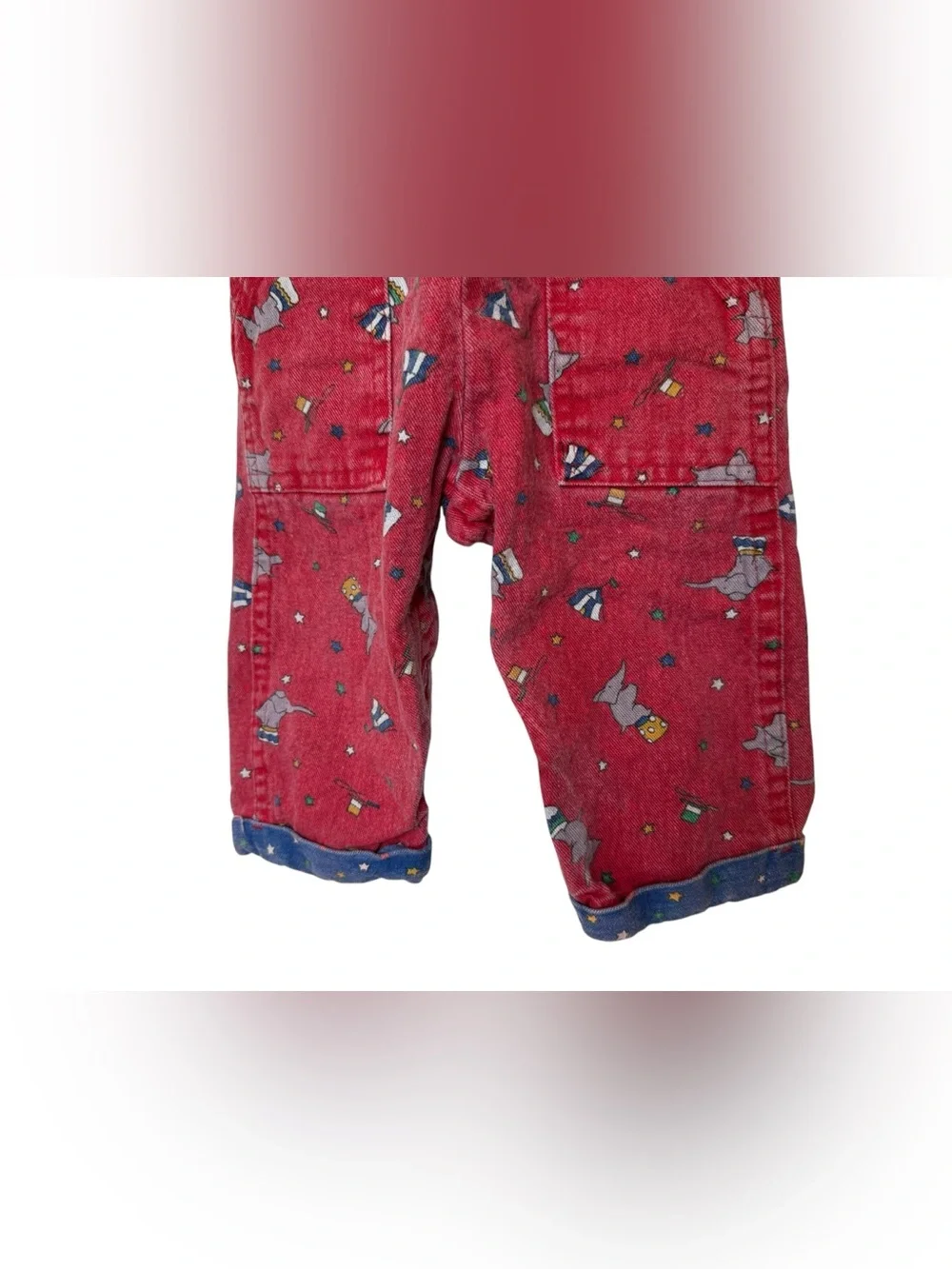 Vintage Oshkosh Vestbak Denim Overalls 18 Month Red USA Elephants Circus